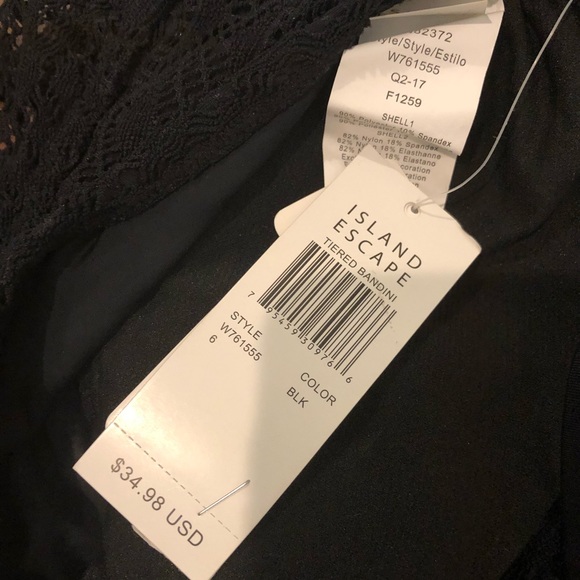 NWT Island Escape Woman Tiered Tankini Swim Top Black Lace Halter Adjustable 6 - Picture 6 of 9